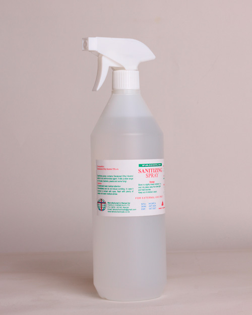 Faholo Chemicals Sanitising Spray.